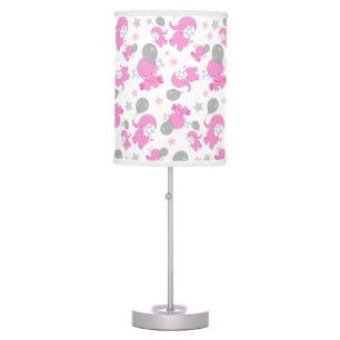 Pattern Of Pink Elephants, Cute Elephants, Stars Table Lamp