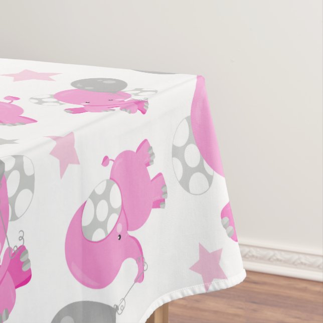 Pattern Of Pink Elephants, Cute Elephants, Stars Tablecloth (In Situ)