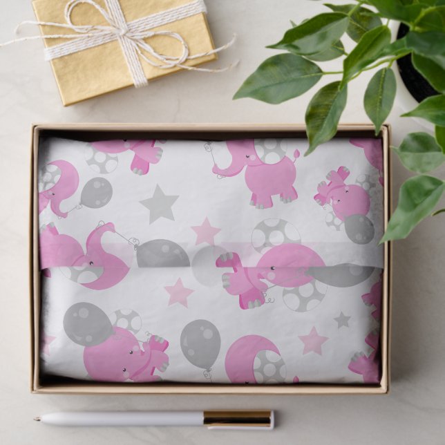 Pattern Of Pink Elephants, Cute Elephants, Stars Tissue Paper (Gift)