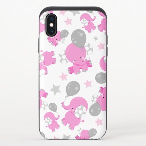 Pattern Of Pink Elephants Cute Elephants Stars iPhone X Slider Case