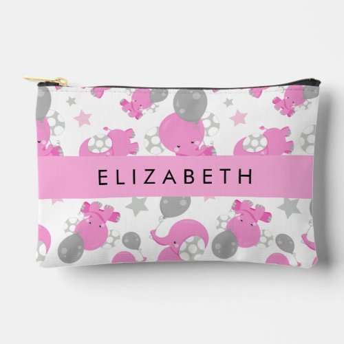 Pattern Of Pink Elephants Stars Your Name Accessory Pouch