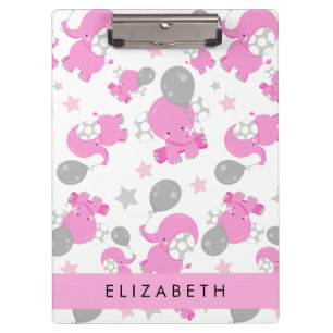 Pattern Of Pink Elephants, Stars, Your Name Clipboard