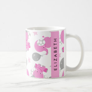 Pattern Of Pink Elephants, Stars, Your Name Coffee Mug