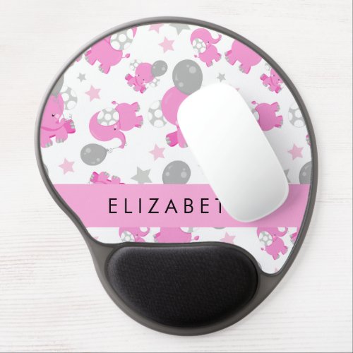 Pattern Of Pink Elephants Stars Your Name Gel Mouse Pad