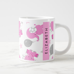 Pattern Of Pink Elephants, Stars, Your Name Giant Coffee Mug