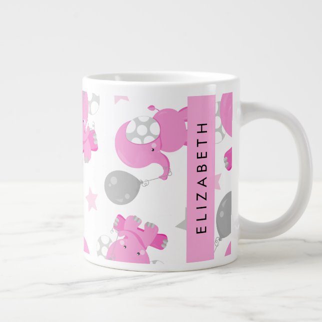 Pattern Of Pink Elephants, Stars, Your Name Giant Coffee Mug (Right)