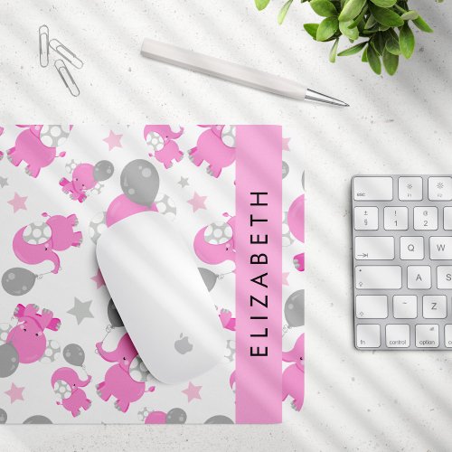 Pattern Of Pink Elephants Stars Your Name Mouse Pad