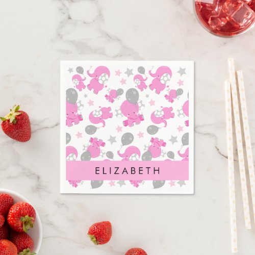 Pattern Of Pink Elephants Stars Your Name Napkins