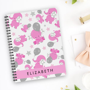 Pattern Of Pink Elephants, Stars, Your Name Notebook