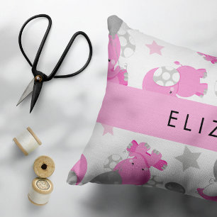 Pattern Of Pink Elephants, Stars, Your Name Pillow Case