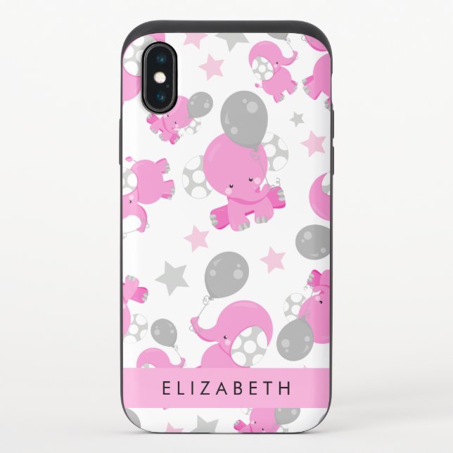 Pattern Of Pink Elephants, Stars, Your Name Uncommon iPhone Case (Back)