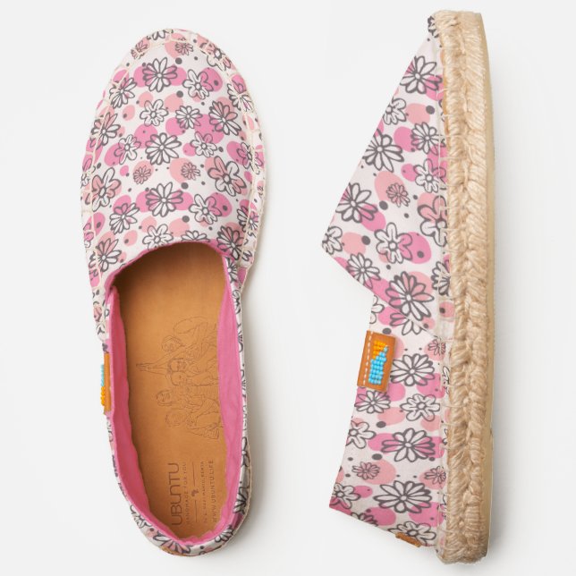 Pattern Of Pink Flowers On Beige Espadrilles (Side)