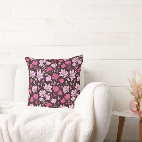 Pattern of Pink Magnolia Throw Pillow