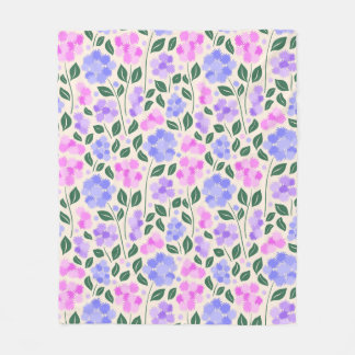 Pattern of pink & purple & and blue flowers fleece blanket