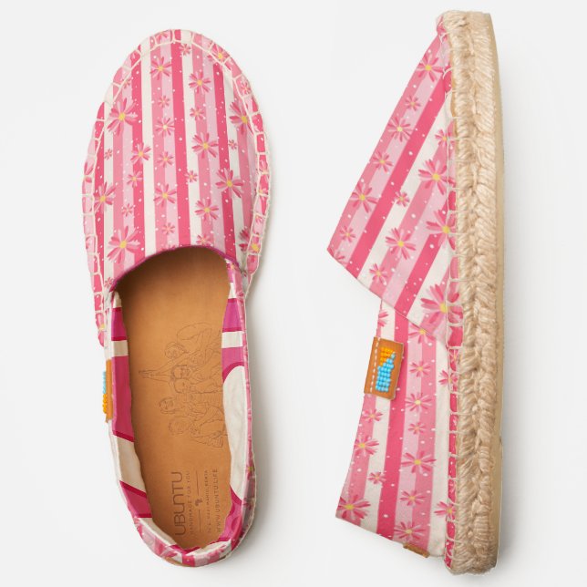 Pattern Of Pink, Red Flowers And Stripes Espadrilles (Side)