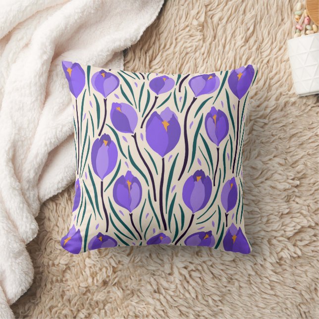 Pattern of purple crocus flowers throw pillow (Blanket)