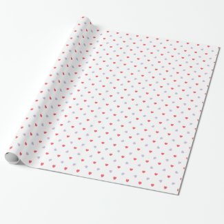 Pattern Of Red And Blue Hearts On White Wrapping Paper