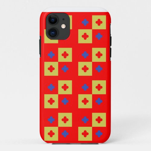 Pattern of red_blue crosses on a red background  iPhone 11 case