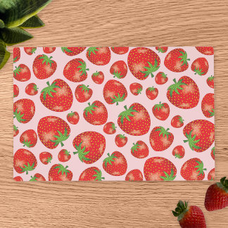 Pattern Of Red Cartoon Strawberries On Light Pink Placemat