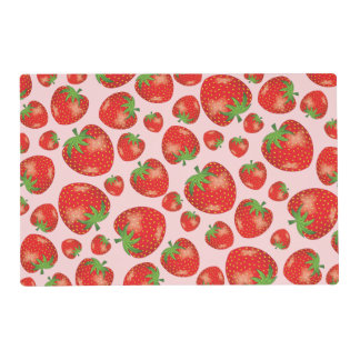 Pattern Of Red Cartoon Strawberries On Light Pink Placemat