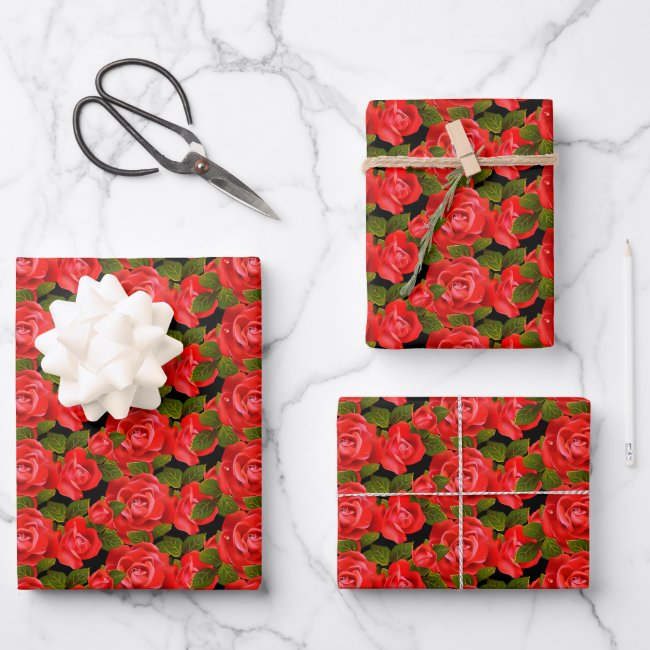 Pattern of Red Roses Wrapping Paper