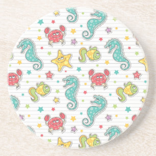 pattern of sea creatures drink coaster