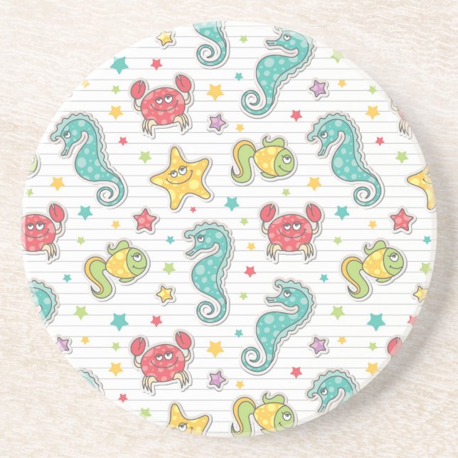 pattern of sea creatures drink coaster (Front)
