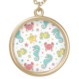 pattern of sea creatures gold plated necklace