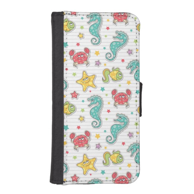 pattern of sea creatures iPhone wallet case (Front)