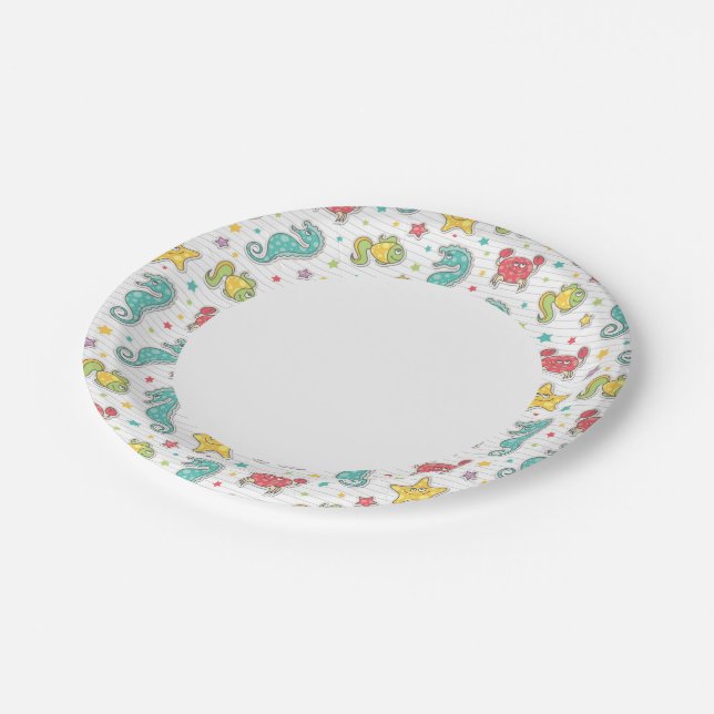 pattern of sea creatures paper plates (Angled)