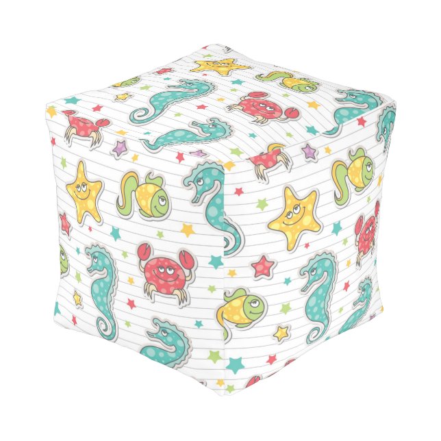 pattern of sea creatures pouf (Angled Front)