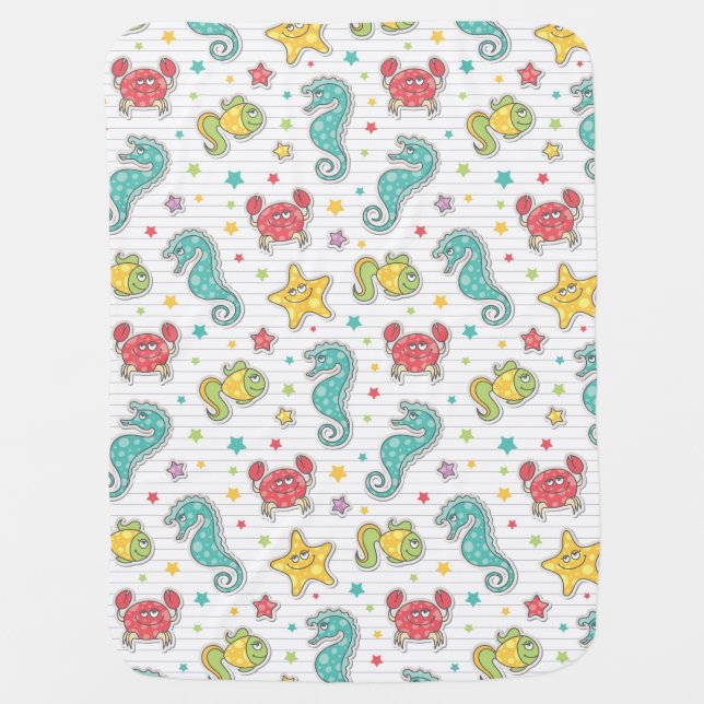 pattern of sea creatures receiving blanket (Front)