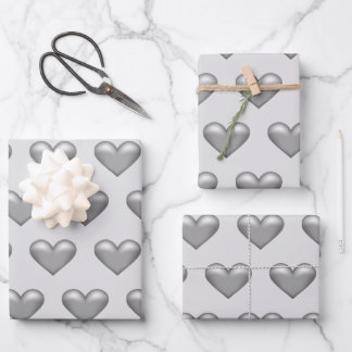Pattern Of Silver Gray Color Hearts Wrapping Paper Sheets