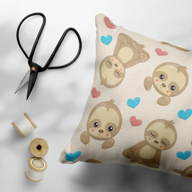 Pattern Of Sloths, Cute Sloths, Hearts Accent Pillow (Creator Uploaded)