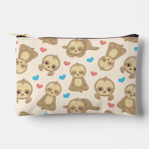 Pattern Of Sloths Cute Sloths Hearts Accessory Pouch