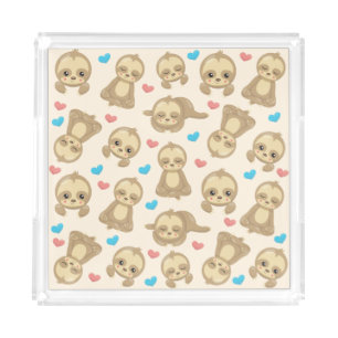 Pattern Of Sloths, Cute Sloths, Hearts Acrylic Tray