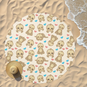 Pattern Of Sloths, Cute Sloths, Hearts Beach Towel