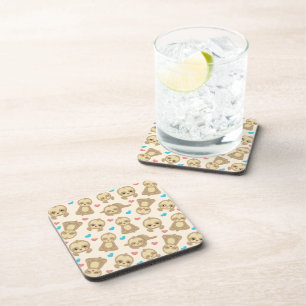 Pattern Of Sloths, Cute Sloths, Hearts Beverage Coaster