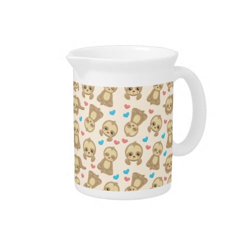 Pattern Of Sloths Cute Sloths Hearts Beverage Pitcher