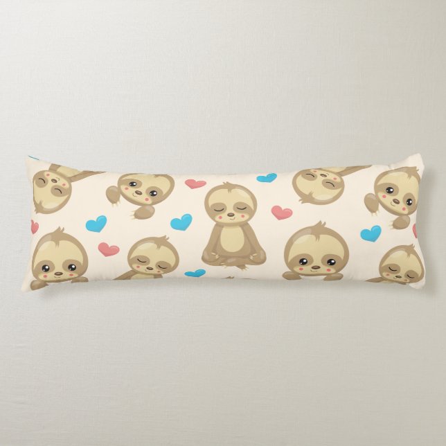 Pattern Of Sloths, Cute Sloths, Hearts Body Pillow (Front)