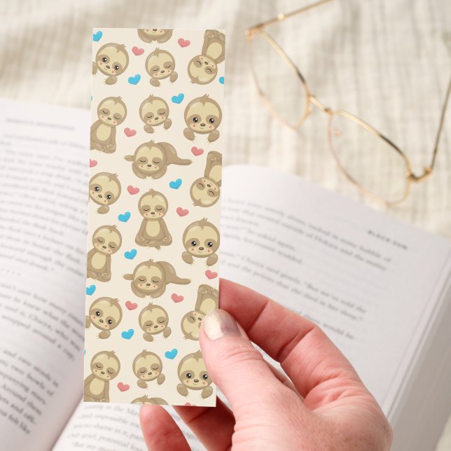 Pattern Of Sloths, Cute Sloths, Hearts Bookmarks (Hand)