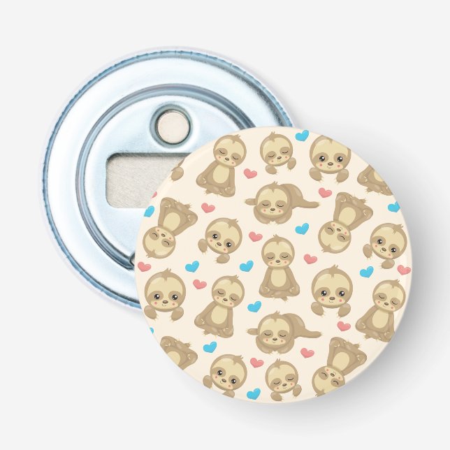 Pattern Of Sloths, Cute Sloths, Hearts Bottle Opener (Front)