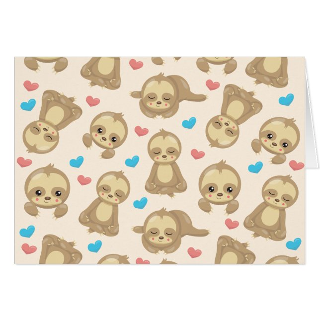 Pattern Of Sloths, Cute Sloths, Hearts Cards (Front Horizontal)