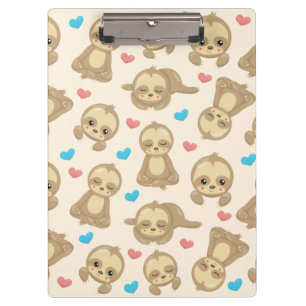 Pattern Of Sloths, Cute Sloths, Hearts Clipboard