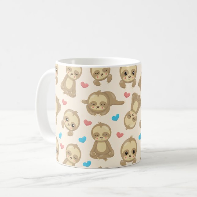 Pattern Of Sloths, Cute Sloths, Hearts Coffee Mug (Front Left)