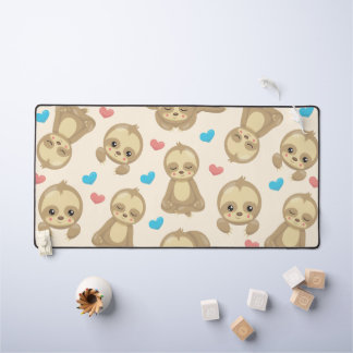 Pattern Of Sloths, Cute Sloths, Hearts Desk Mat