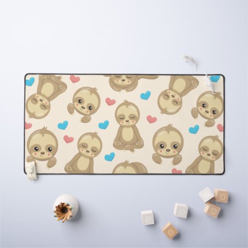 Pattern Of Sloths Cute Sloths Hearts Desk Mat