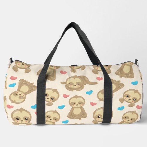 Pattern Of Sloths Cute Sloths Hearts Duffle Bag