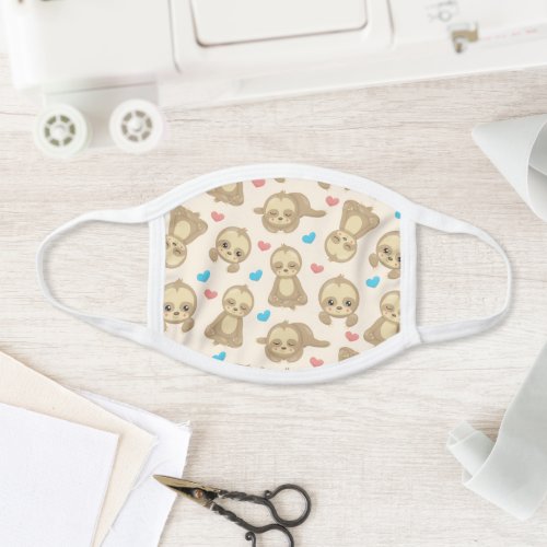Pattern Of Sloths Cute Sloths Hearts Face Mask