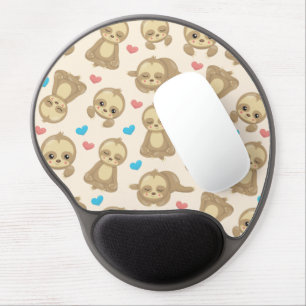 Pattern Of Sloths, Cute Sloths, Hearts Gel Mouse Pad